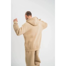 Equri  Double Oversize Kapşonlu Basic Sweatshirt - Bej