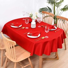 Zeren Home Sıvı Geçirmez Dertsiz Oval Masa Örtüsü Kırmızı + 6 Peçete