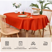 Zeren Home Sıvı Geçirmez Dertsiz Oval Masa Örtüsü Kiremit + 12 Peçete