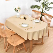 Zeren Home Sıvı Geçirmez Dertsiz Oval Masa Örtüsü Kapuçino