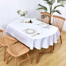 Zeren Home Sıvı Geçirmez Dertsiz Oval Masa Örtüsü Beyaz + 6 Peçete
