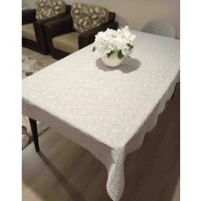 Style Pvc Muşamba Dantel Görünümlü Kaymaz Sıvı Geçirmez Deliksiz Mutfak Masa Örtüsü Çiçek Motifli Krem