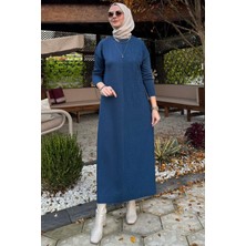 Zebra Desen Triko Elbise Indigo