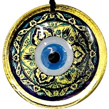 Mixperi Lale Desenli Nazar Boncuklu Altın Rengi Füzyon Cam El Işçiliği 12 x 12  cm  Duvar Süsü