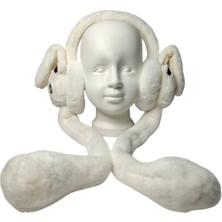 Spteks Kız Erkek Çocuk Panda Maskotlu Oynar Kulak Beyaz Renk ve Sesli Kışlık Peluş Kulaklık