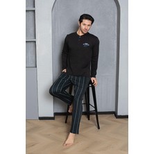 Erkek Yakası Düğmeli %100 Pamuklu Mevsimlik Örme Penye Uzun Kollu Pijama Takımı