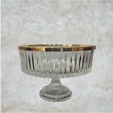 Metal Ağızlı 25 Cm Ayaklı Kesme Kristal Cam  Salata /Sunum Kasesi -Meyvelik