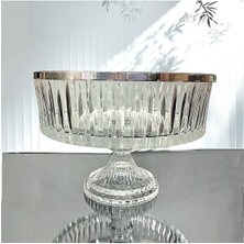 Metal Ağızlı 25 Cm Ayaklı Kesme Kristal Cam  Salata /Sunum Kasesi -Meyvelik