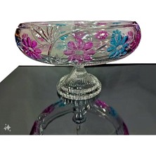 Ay Home Renkli Kesme Kristal Ayaklı Kase/ Salata Kasesi- Sunum Kasesi-Meyvelik  28*28 Cm