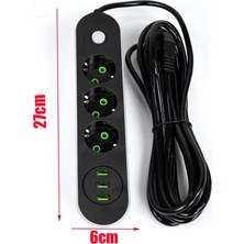 Üç Adet USB Portlu Açma Kapama Tuşlu Üçlü Priz