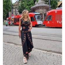 Bohem Stil Otantik Nakış Işlemeli Harem Şalvar Pantolon Buluz Takım