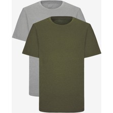 Altınyıldız Classics Erkek Haki-Grimelanj Pamuklu 2'li Tişört Paketi Slim Fit Dar Kesim Bisiklet Yaka