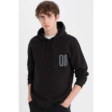 DeFacto Relax Fit Kapüşonlu Baskılı Kalın Sweatshirt D4716AX24AU