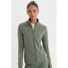 DeFacto Ultra Yumuşak Fitted Vücuda Oturan Ultra Yumuşak Dik Yaka Çift Cepli Parmak Detaylı Fermuarlı Spor Hırka B3985AX25SP