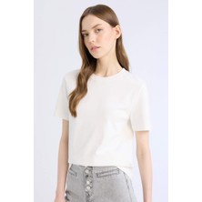 DeFacto Regular Fit Bisiklet Yaka Basic Düz Kalın Kısa Kollu Beyaz Tişört D7579AX25SP