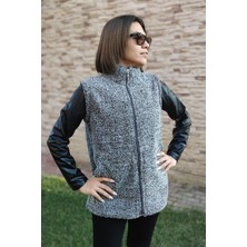 Kadın Gri Melanj Dik Yaka Kalın Peluş Fermuarlı Yelek 24KYLKK215