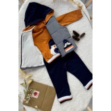 Hippıl Bebek Penguen Nakışlı Kapüşonlu Çizgili Takım