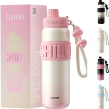 Goom Chill Yalıtımlı Pipetli ve Kapaklı 18/10 Paslanmaz Çelik Termos Su Şişesi 24 Oz (Yurt Dışından)