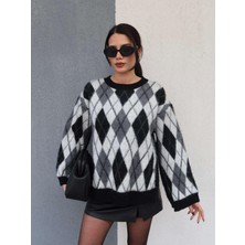 Esra Helvacı Double Color Baklava Desen Kazak