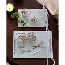 Cyz Home Bonding Gümüş Beyaz Incili Söz Tepsisi Nişan Tepsisi ve Damat Kahve Fincan Tepsisi