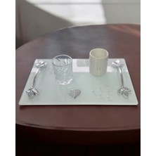 Cyz Home Adore Gümüş Beyaz Incili Söz Tepsisi Nişan Tepsisi ve Damat Kahve Fincan Tepsisi