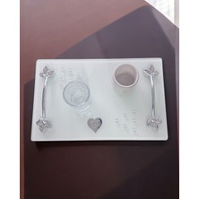 Cyz Home Adore Gümüş Beyaz Incili Söz Tepsisi Nişan Tepsisi ve Damat Kahve Fincan Tepsisi