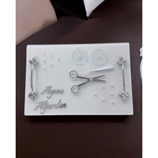 Cyz Home Adore Gümüş Beyaz Incili Söz Tepsisi Nişan Tepsisi ve Damat Kahve Fincan Tepsisi