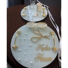 Cyz Home Beloved Gold Beyaz Incili Söz Tepsisi Nişan Tepsisi ve Damat Kahve Fincan Tepsisi