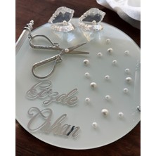 Cyz Home Beloved Gümüş Beyaz Incili Söz Tepsisi Nişan Tepsisi ve Damat Kahve Fincan Tepsisi