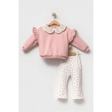 Miniğimin Cicileri Örgü Yaka Fitilli Vişne Desen Taytlı Kız bebek takım - Pembe