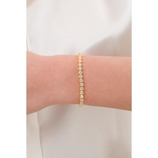 TMT Silver 4 mm Gümüş Damla Altın Gold Kaplama Beyaz Zirkon Taşlı Pırlanta Modeli Su Yolu Bileklik