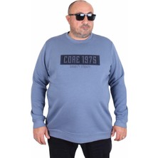 Starbattal Erkek Büyük Beden Sıfır Yaka 3ip Sweat Core 1975 24209 Mavı