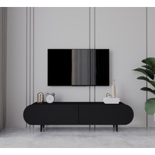 Enwood Regulus Siyah 2 Kapaklı(Üstten Açılır) Ahşap Ayaklı 140 cm Tv Ünitesi