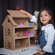 Hedefixtoys Çocuklar Için Ahşap Oyuncak Bebek Evi(15 Adet Mobilyalı)