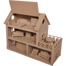 Hedefixtoys Çocuklar Için Ahşap Oyuncak Bebek Evi(15 Adet Mobilyalı)