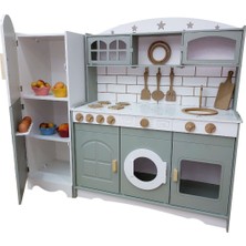 Hedefixtoys Çocuklar Için Ahşap Oyuncak Mutfak ve Buzdolabı Seti Yeşil