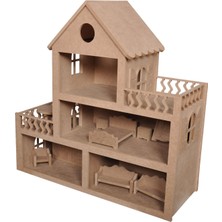 Hedefixtoys Ahşap Bebek Evi (15 Adet Mobilyalı) ve Ahşap Beşik Set