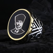 925 Ayar Gümüş Lale Motifli Atatürk Erkek Yüzük