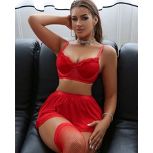 Bleu Petite Kırmızı Fırfırlı Etek Sütyen Takım