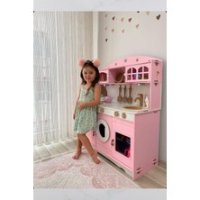 Hedefixtoys Boyalı Ahşap Oyuncak Mutfak Servis Seti ve 1 LED Aydınlatma Hediyeli