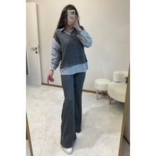 Yumoş Çizgili Trikolu Gömlek Pantolon Takım