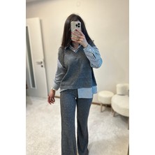 Yumoş Çizgili Trikolu Gömlek Pantolon Takım