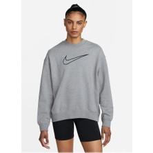 Gri Kadın Bisiklet Yaka Baskılı Sweatshirt DQ5542 091 W Nk Df Gt Ft Gx Crew Es
