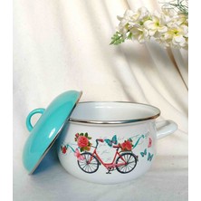 Bisiklet Emaye Tencere 3750 ml 22 cm Çap Süt Çorba Yoğurt Tenceresi