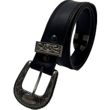 Hasyılmaz Kovboy Tokalı Siyah Deri Kemer 80 cm (Çocuk Boy)