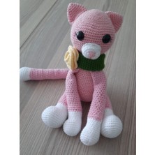 Spinapi Amigurumi El Örgüsü Gül Detaylı Tasmalı, Sevimli Pembe Kedi