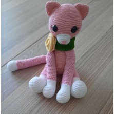 Spinapi Amigurumi El Örgüsü Gül Detaylı Tasmalı, Sevimli Pembe Kedi