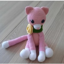 Spinapi Amigurumi El Örgüsü Gül Detaylı Tasmalı, Sevimli Pembe Kedi