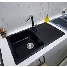 Granite Rising Granit Eviye Siyah Renk 86x50 Cm Tek Göz Damlalikli Mutfak Eviyesi