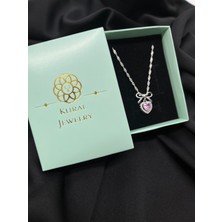 Kural Jewelry 925 Ayar Gümüş 50 cm Singapur Zincir Kalp Elmas Kurdele Detaylı Kolye Kadın